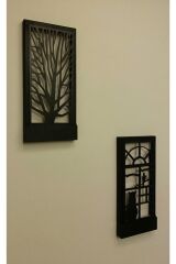 Siyah 2 Li Set Pillerhariç Peri Ledli Ahşap Işıklı Tablo Ev Hediyesi Hol Antre Gece Lamba Duvar Süsü