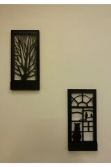 Siyah 2 Li Set Pillerhariç Peri Ledli Ahşap Işıklı Tablo Ev Hediyesi Hol Antre Gece Lamba Duvar Süsü