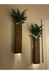 2 Li Ledli Ahşap Çiçeklik Dekoratif Aydınlatma Yapay Çiçek Balkon Dekoru Otel Rustik Pil Hariç 40cm