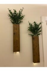 2 Li Ledli Ahşap Çiçeklik Dekoratif Aydınlatma Yapay Çiçek Balkon Dekoru Otel Rustik Pil Hariç 40cm