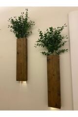 2 Li Ledli Ahşap Çiçeklik Dekoratif Aydınlatma Yapay Çiçek Balkon Dekoru Otel Rustik Pil Hariç 40cm