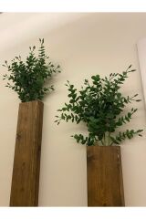 2 Li Ledli Ahşap Çiçeklik Dekoratif Aydınlatma Yapay Çiçek Balkon Dekoru Otel Rustik Pil Hariç 40cm