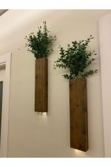 2 Li Ledli Ahşap Çiçeklik Dekoratif Aydınlatma Yapay Çiçek Balkon Dekoru Otel Rustik Pil Hariç 40cm