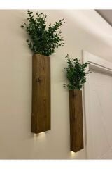 2 Li Ledli Ahşap Çiçeklik Dekoratif Aydınlatma Yapay Çiçek Balkon Dekoru Otel Rustik Pil Hariç 40cm