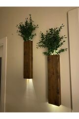 2 Li Ledli Ahşap Çiçeklik Dekoratif Aydınlatma Yapay Çiçek Balkon Dekoru Otel Rustik Pil Hariç 40cm