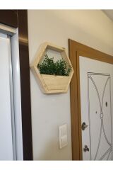 Lüks Dekoratif Ahşap Altıgen Duvar Saksısı Yapay Çiçek Dahil Taş Yosunlu Saksılık Duvar Dekorasyon