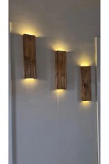 3lü Ahşap Dekoratif Peri Ledli Aplik Balkon Antre Aksesuarı Otel Cafe Villa Bohem Rustik Dekor 35cm