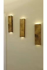 3lü Ahşap Dekoratif Peri Ledli Aplik Balkon Antre Aksesuarı Otel Cafe Villa Bohem Rustik Dekor 35cm