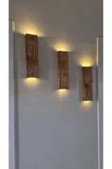 3lü Ahşap Dekoratif Peri Ledli Aplik Balkon Antre Aksesuarı Otel Cafe Villa Bohem Rustik Dekor 35cm