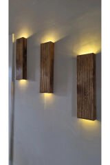 3lü Ahşap Dekoratif Peri Ledli Aplik Balkon Antre Aksesuarı Otel Cafe Villa Bohem Rustik Dekor 35cm