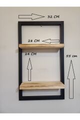 Lüx Dekoratif Siyah Ahşap Çerçeveli Iki Katlı Duvar Rafı Çiçeklik Duvar Süsü Ev Antre Balkon Rafı