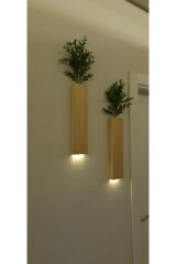 2 Li Lüks Peri Ledli Ahşap Çiçeklik Dekoratif Aydınlatma Balkon Dekoru Otel Cafe Rustik 40cm