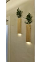 2 Li Lüks Peri Ledli Ahşap Çiçeklik Dekoratif Aydınlatma Balkon Dekoru Otel Cafe Rustik 40cm