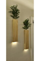 2 Li Lüks Peri Ledli Ahşap Çiçeklik Dekoratif Aydınlatma Balkon Dekoru Otel Cafe Rustik 40cm