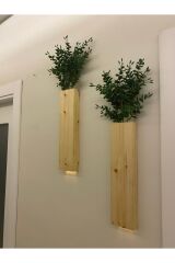 2li Peri Ledli Ahşap Çiçeklik Dekoratif Aydınlatma Yapay Çiçek Balkon Dekoru Otel Rustik 40cm