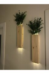 2li Peri Ledli Ahşap Çiçeklik Dekoratif Aydınlatma Yapay Çiçek Balkon Dekoru Otel Rustik 40cm