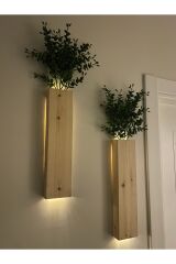 2li Peri Ledli Ahşap Çiçeklik Dekoratif Aydınlatma Yapay Çiçek Balkon Dekoru Otel Rustik 40cm