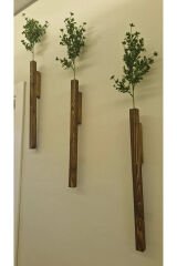 3'Lü Dekoratif Ahşap Çiçeklik Duvar Dekoru Rustik Çiçeklik Yapay Çiçek Ev Antre Balkon Saksılık 50cm