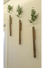 3'Lü Dekoratif Ahşap Çiçeklik Duvar Dekoru Rustik Çiçeklik Yapay Çiçek Ev Antre Balkon Saksılık 50cm