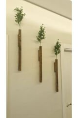 3'Lü Dekoratif Ahşap Çiçeklik Duvar Dekoru Rustik Çiçeklik Yapay Çiçek Ev Antre Balkon Saksılık 50cm