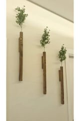 3'Lü Dekoratif Ahşap Çiçeklik Duvar Dekoru Rustik Çiçeklik Yapay Çiçek Ev Antre Balkon Saksılık 50cm