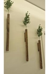 3'Lü Dekoratif Ahşap Çiçeklik Duvar Dekoru Rustik Çiçeklik Yapay Çiçek Ev Antre Balkon Saksılık 50cm