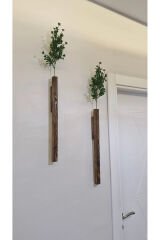 2'Li Dekoratif Ahşap Çiçeklik Duvar Dekoru Rustik Çiçeklik Yapay Çiçek Ev Antre Balkon Saksılık 50cm