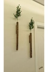 2'Li Dekoratif Ahşap Çiçeklik Duvar Dekoru Rustik Çiçeklik Yapay Çiçek Ev Antre Balkon Saksılık 50cm