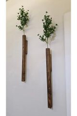 2'Li Dekoratif Ahşap Çiçeklik Duvar Dekoru Rustik Çiçeklik Yapay Çiçek Ev Antre Balkon Saksılık 50cm