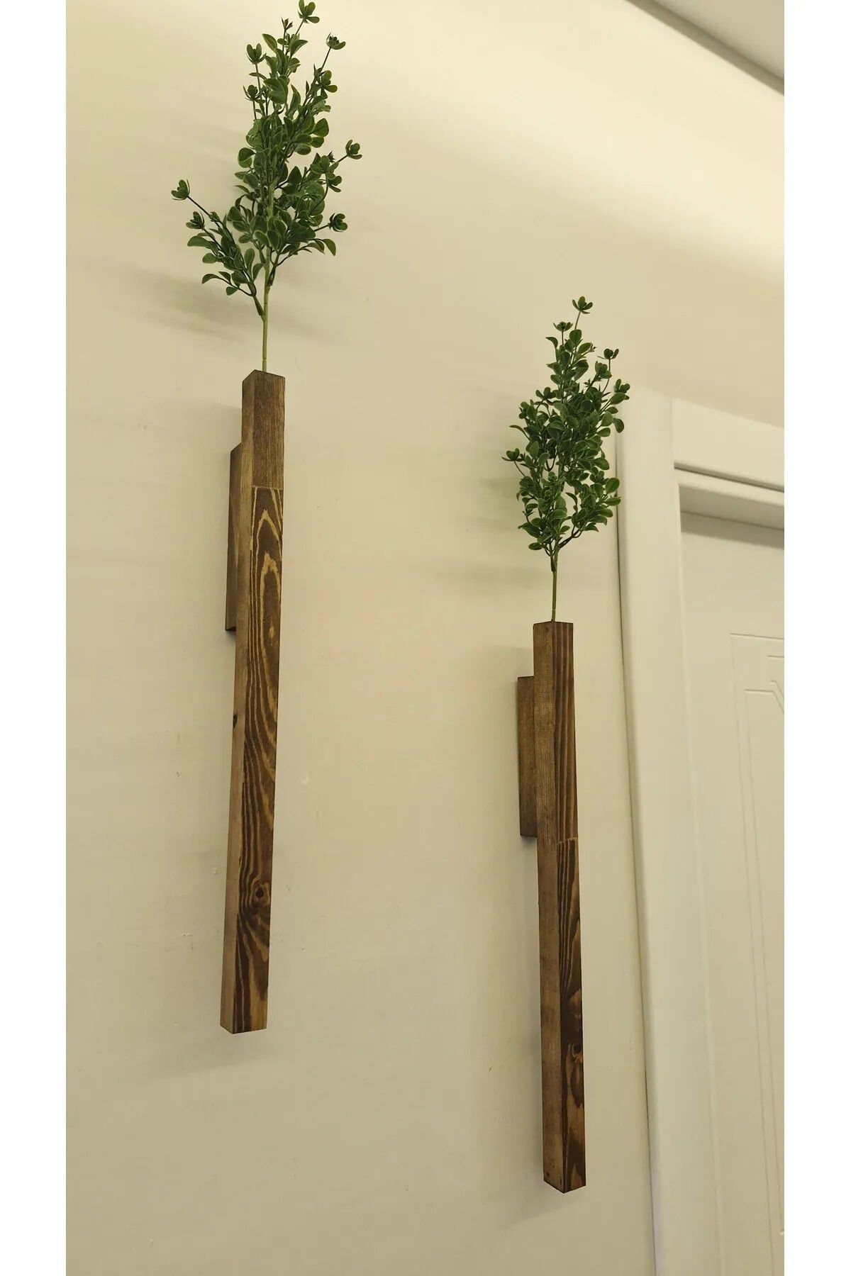 2'Li Dekoratif Ahşap Çiçeklik Duvar Dekoru Rustik Çiçeklik Yapay Çiçek Ev Antre Balkon Saksılık 50cm