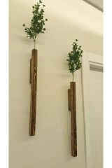 2'Li Dekoratif Ahşap Çiçeklik Duvar Dekoru Rustik Çiçeklik Yapay Çiçek Ev Antre Balkon Saksılık 50cm