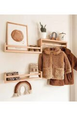 Masif Ahşap Montessori Kitaplık Çocuk Bebek Odası Rafı Ahşap Askılık Ters Düz Raf 60x9 cm (3 Adet)