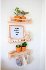 Masif Ahşap Montessori Kitaplık Çocuk Bebek Odası Rafı Ahşap Askılık Ters Düz Raf 60x9 cm (3 Adet)