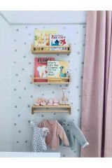 Masif Ahşap Montessori Kitaplık Çocuk Bebek Odası Rafı Ahşap Askılık Ters Düz Raf 60x9 cm (3 Adet)