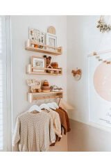 Masif Ahşap Montessori Kitaplık Çocuk Bebek Odası Rafı Ahşap Askılık Ters Düz Raf 60x9 cm (3 Adet)