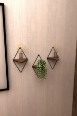 3 Lü Lüks Doğal Masif Ahşap Dekoratif Üçgen Raf Balkon Tanzim Çiçeklik Saksılık