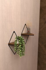 2 Li Lüks Doğal Masif Ahşap Dekoratif Üçgen Raf Balkon Tanzim Çiçeklik Saksılık