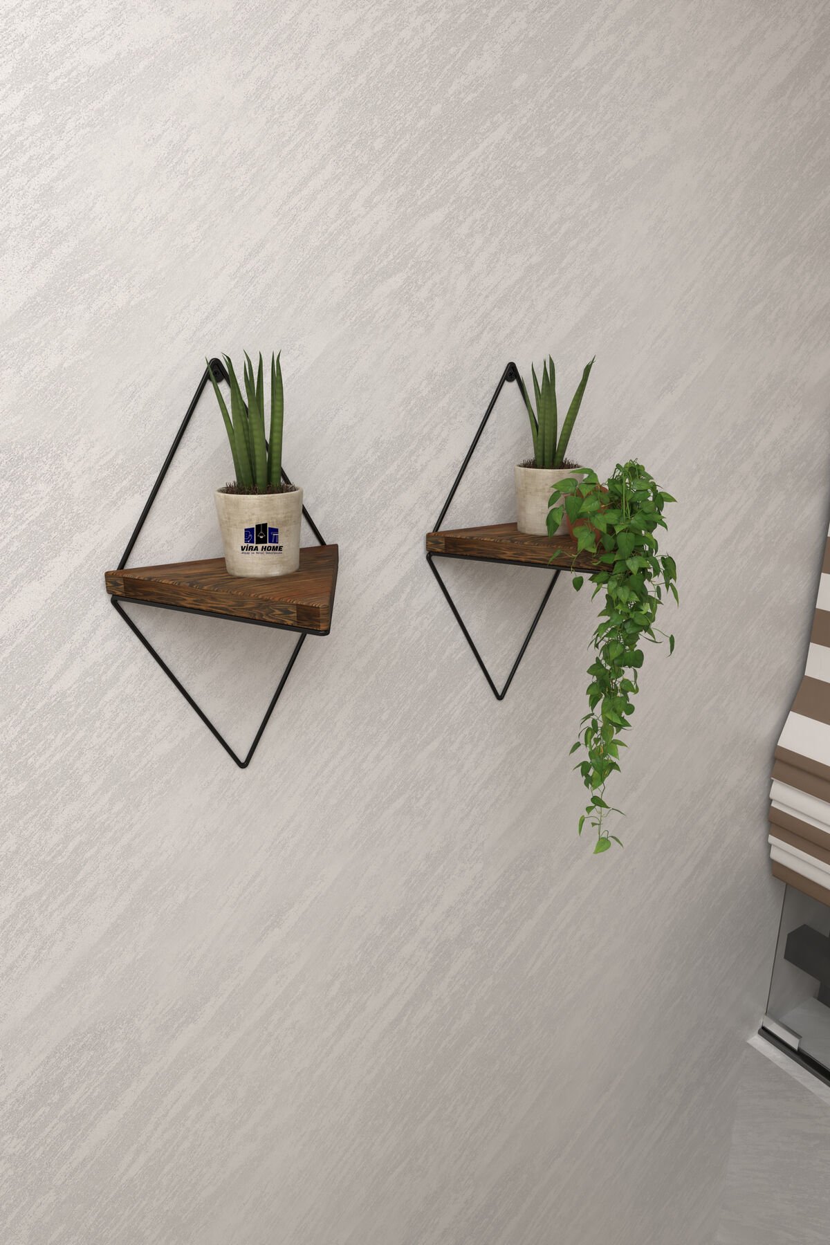 2 Li Lüks Doğal Masif Ahşap Dekoratif Üçgen Raf Balkon Tanzim Çiçeklik Saksılık