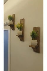 Dekoratif Ahşap Duvar Rafı Balkon Rafı Saksılık Rustik 3 adet