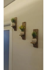 Dekoratif Ahşap Duvar Rafı Balkon Rafı Saksılık Rustik 3 adet