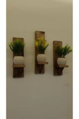 Dekoratif Ahşap Duvar Rafı Balkon Rafı Saksılık Rustik 3 adet