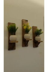 Dekoratif Ahşap Duvar Rafı Balkon Rafı Saksılık Rustik 3 adet