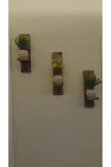 Dekoratif Ahşap Duvar Rafı Balkon Rafı Saksılık Rustik 3 adet