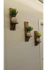 Dekoratif Ahşap Duvar Rafı Balkon Rafı Saksılık Rustik 3 adet