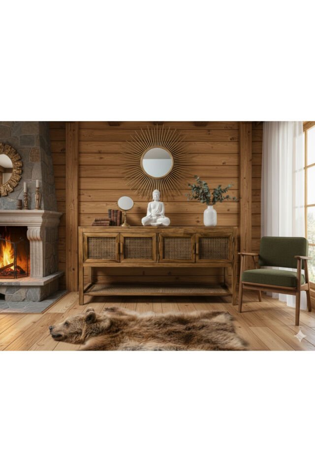  North Masif Ahşap Hazeran Detaylı Konsol Eskitme Büfe