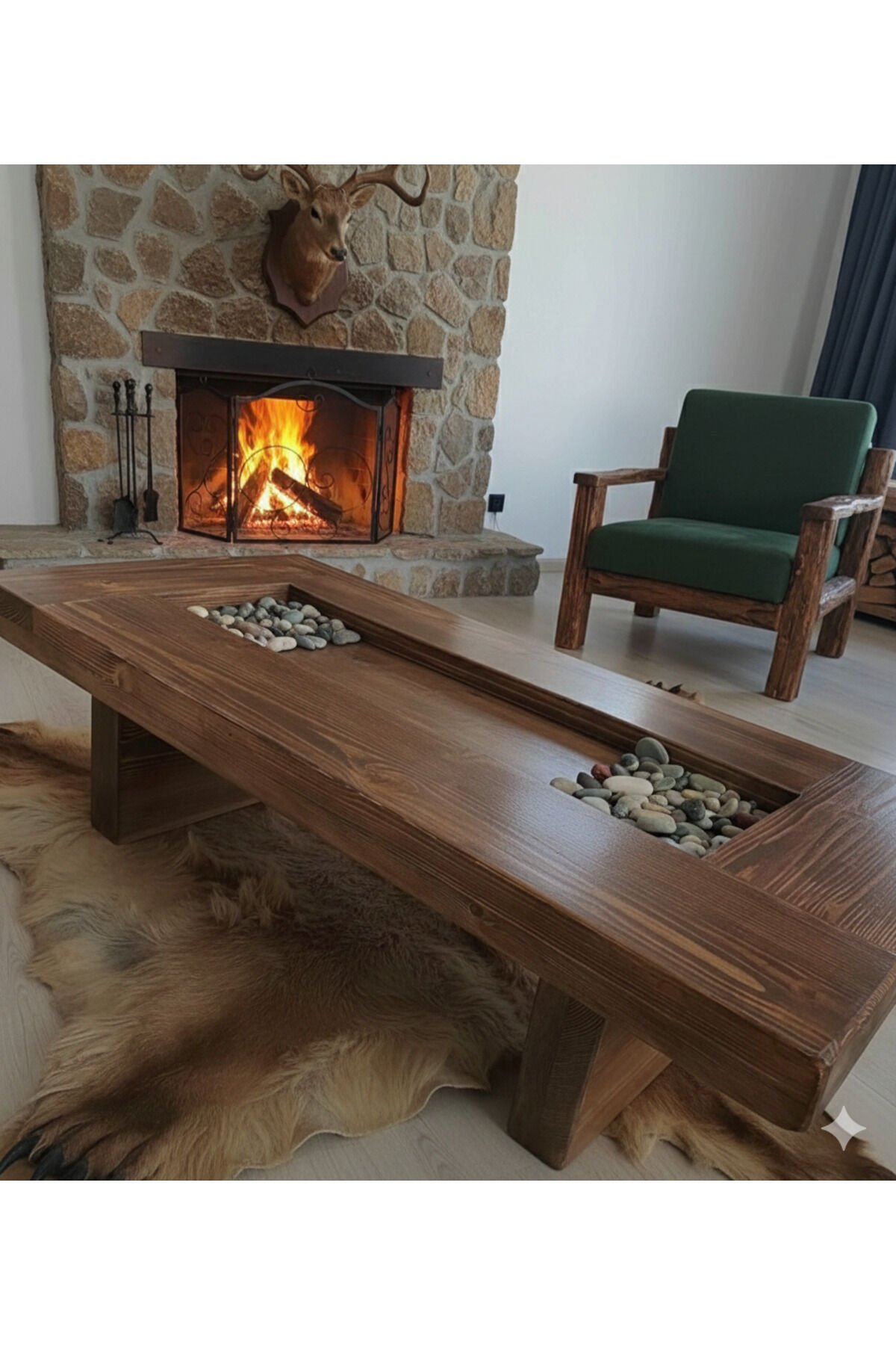  Masif Doğal Ahşap Kütük Orta Sehpa Havuz Sehpa