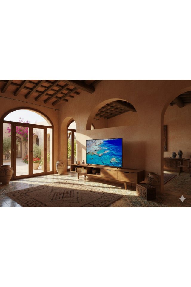 Masif Ahşap Raflı Kapaklı Tv Ünite 220 cm