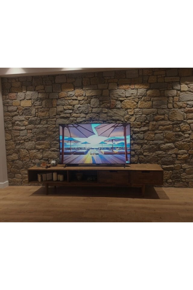 Masif Ahşap Raflı Kapaklı Tv Ünite 220 cm