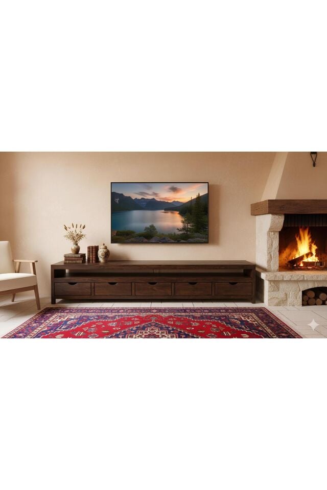 Winchester Masif Ahşap Çekmeceli Tv Ünite 250 cm