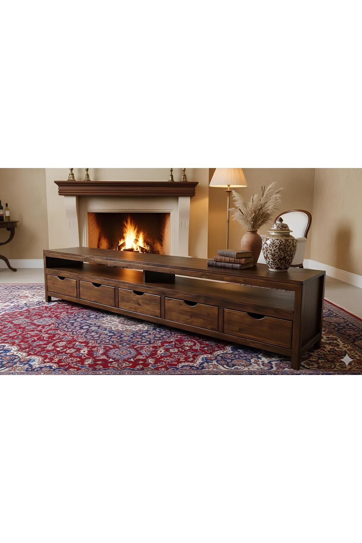 Winchester Masif Ahşap Çekmeceli Tv Ünite 250 cm